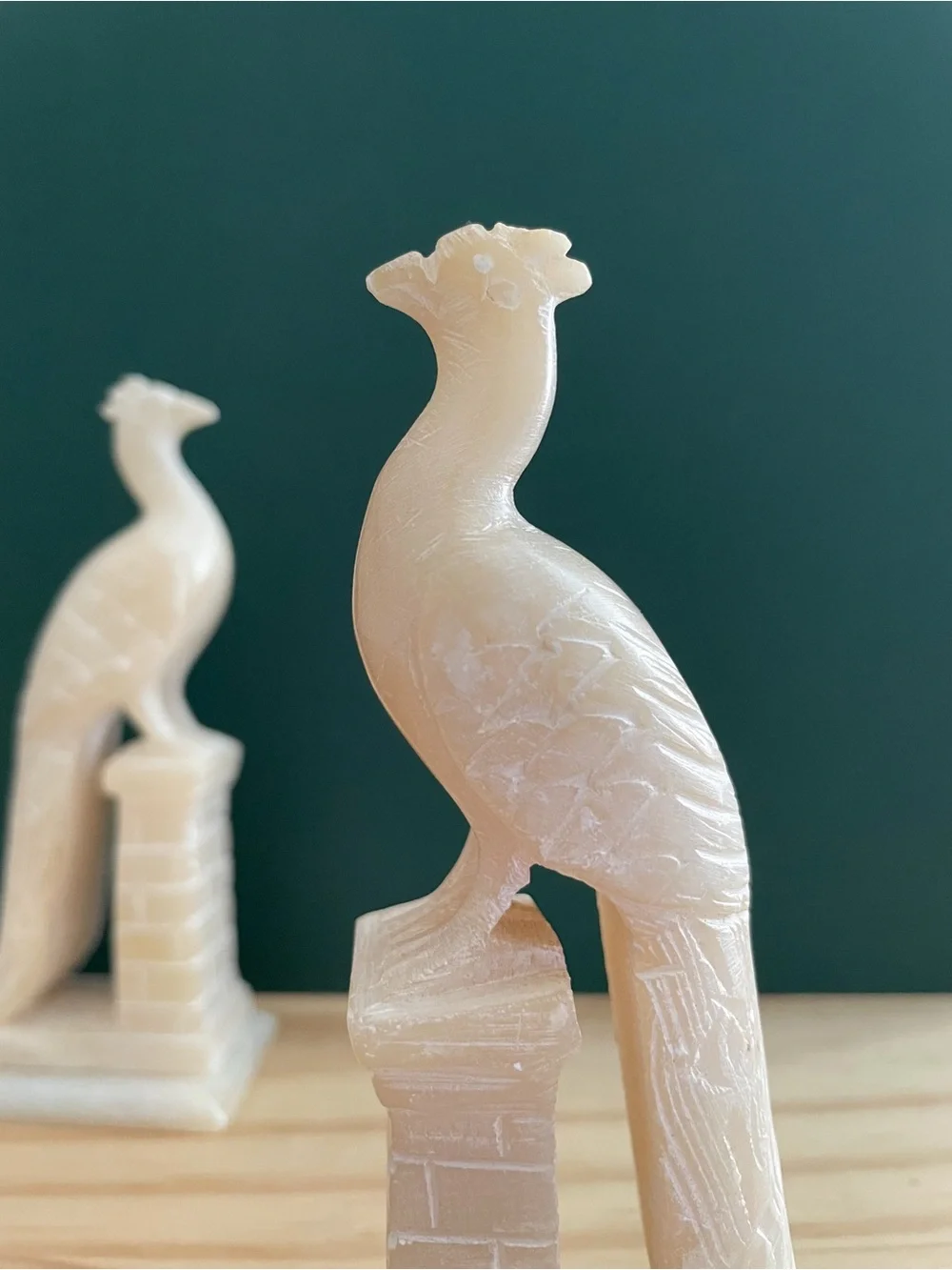 Vintage Hand-Carved Chinese White Soapstone Phoenix Bird Figurines